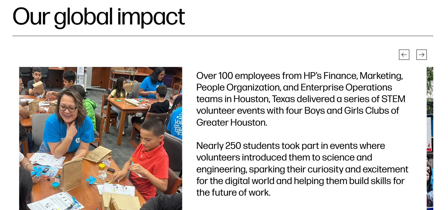 HP Foundation Volunteer Program Global Impact: HP employees delivering STEM volunteer events with Boys and Girls Clubs
